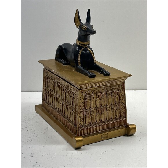 Egyptian God Anubis Trinket Box Figurine Decor Collectible Jewelry Holder - Picture 3 of 16